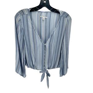 American Eagle Outfitters Womens Crop Top  shirt Striped V Neck Button Size Smal